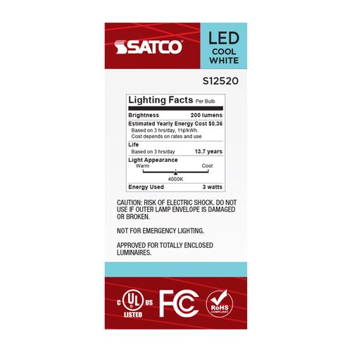 Main product image of 3W T6.5 LED, Intermediate Base, Clear, 4000K CCT, 120V (6 Pack)