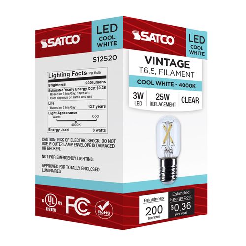 Main product image of 3W T6.5 LED, Intermediate Base, Clear, 4000K CCT, 120V (6 Pack)