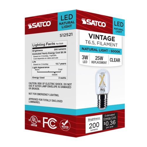 Main product image of 3W T6.5 LED, Intermediate Base, Clear, 5000K CCT, 120V (6 Pack)