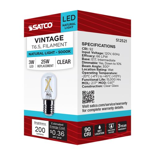 Main product image of 3W T6.5 LED, Intermediate Base, Clear, 5000K CCT, 120V (6 Pack)