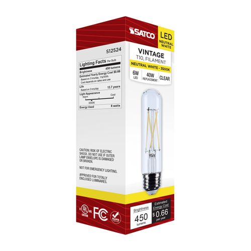 Main product image of 5.5W T10 LED, Medium Base, Clear, 3500K CCT, 120V (6 Pack)