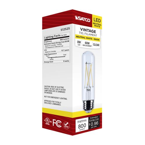 Main product image of 8W T10 LED, Medium Base, Clear, 3500K CCT, 120V (6 Pack)