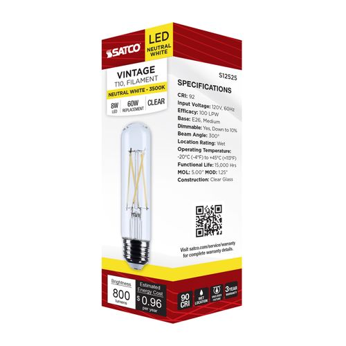 Main product image of 8W T10 LED, Medium Base, Clear, 3500K CCT, 120V (6 Pack)