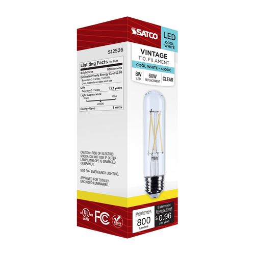 Main product image of 8W T10 LED, Medium Base, Clear, 4000K CCT, 120V (6 Pack)