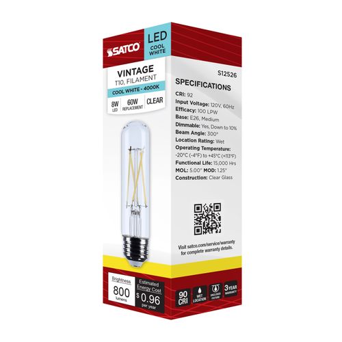 Main product image of 8W T10 LED, Medium Base, Clear, 4000K CCT, 120V (6 Pack)