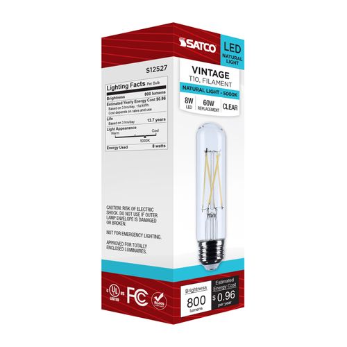 Main product image of 8W T10 LED, Medium Base, Clear, 5000K CCT, 120V (6 Pack)