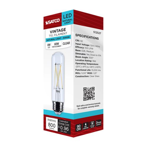 Main product image of 8W T10 LED, Medium Base, Clear, 5000K CCT, 120V (6 Pack)