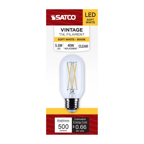 Main product image of 5.5W T14 LED, Medium Base, Clear, 3000K CCT, 120V (6 Pack)