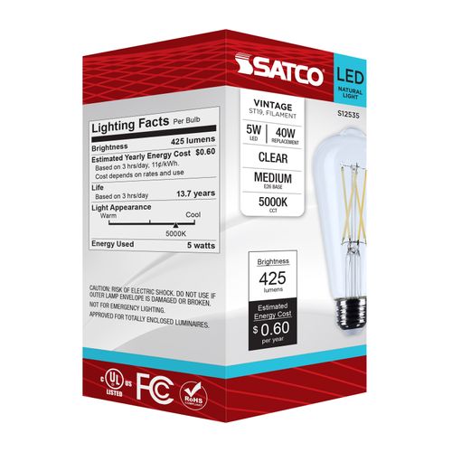 Main product image of 5W ST19 LED, Medium Base, Clear, 5000K CCT, 120V (6 Pack)