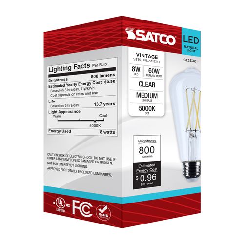 Main product image of 8W ST19 LED, Medium Base, Clear, 5000K CCT, 120V (6 Pack)