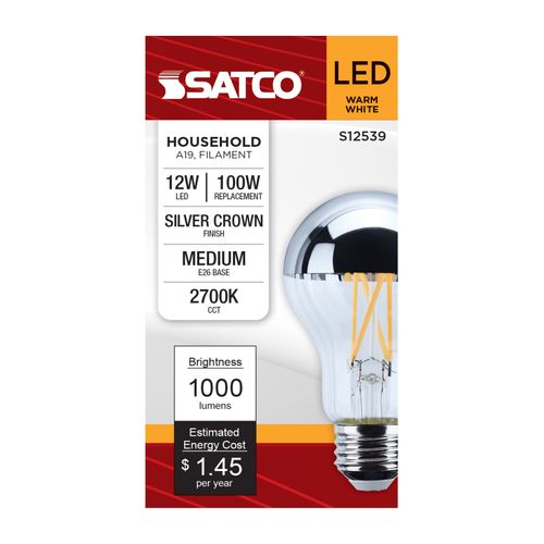 Main product image of 12W A19 LED, Medium Base, 2700K CCT, Silver Crown, 100W Replacement (6 Pack)
