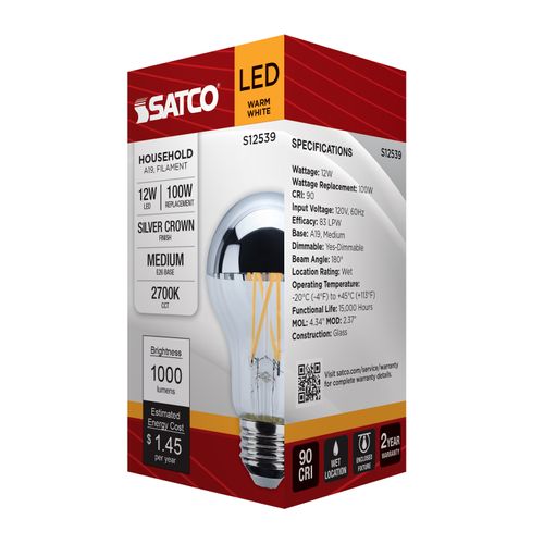 Main product image of 12W A19 LED, Medium Base, 2700K CCT, Silver Crown, 100W Replacement (6 Pack)