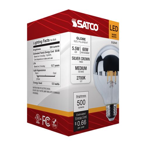 Main product image of 5.5W G25 LED, Medium Base, 2700K CCT, Silver Crown, 60W Replacement (6 Pack)