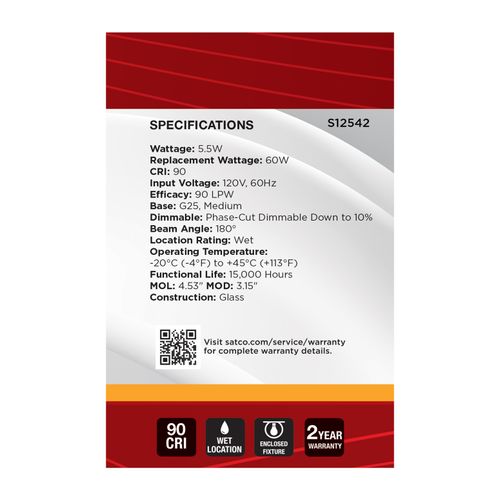 Main product image of 5.5W G25 LED, Medium Base, 2700K CCT, Gold Crown, 60W Replacement (6 Pack)