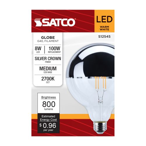 Main product image of 8W G40 LED, Medium Base, 2700K CCT, Silver Crown, 100W Replacement (6 Pack)