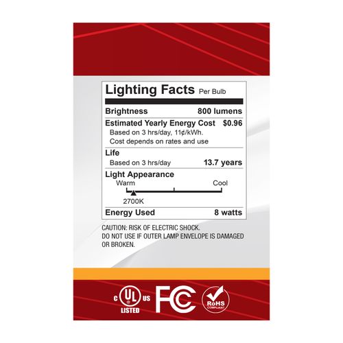 Main product image of 8W G40 LED, Medium Base, 2700K CCT, Silver Crown, 100W Replacement (6 Pack)