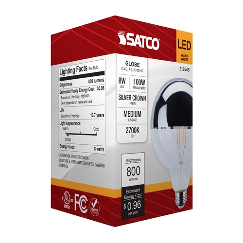Main product image of 8W G40 LED, Medium Base, 2700K CCT, Silver Crown, 100W Replacement (6 Pack)