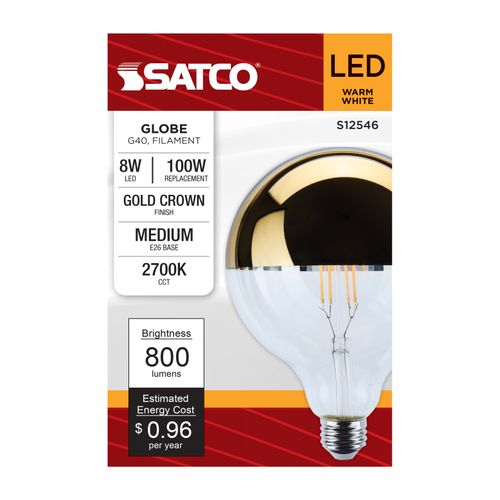 Main product image of 8W G40 LED, Medium Base, 2700K CCT, Gold Crown, 100W Replacement (6 Pack)