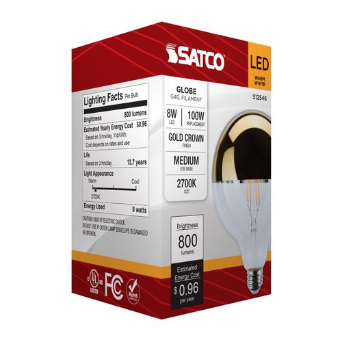 Main product image of 8W G40 LED, Medium Base, 2700K CCT, Gold Crown, 100W Replacement (6 Pack)