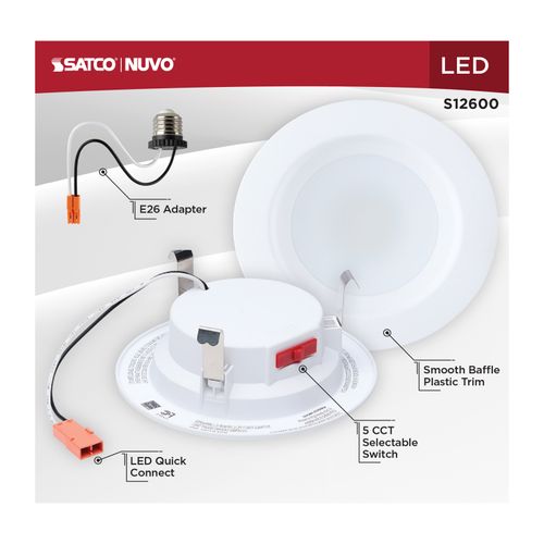 Main product image of 6W LED Downlight Retrofit, 4", CCT Selectable, Round, White Finish