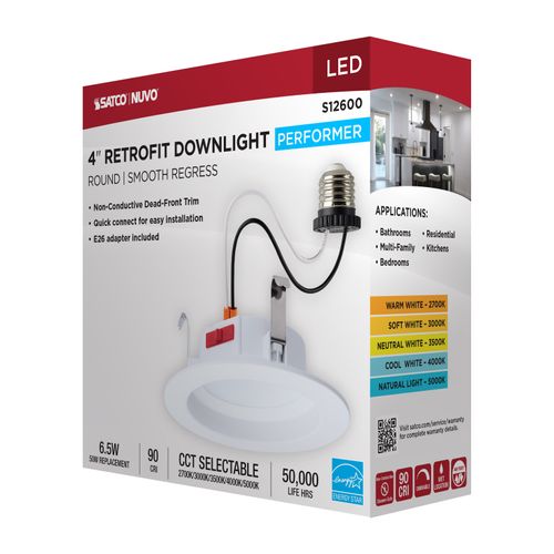 Main product image of 6W LED Downlight Retrofit, 4", CCT Selectable, Round, White Finish