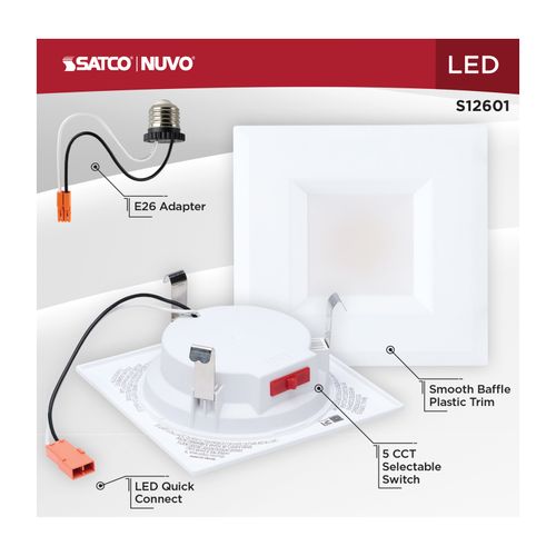 Main product image of 6W LED Downlight Retrofit, 4", CCT Selectable, Square, White Finish