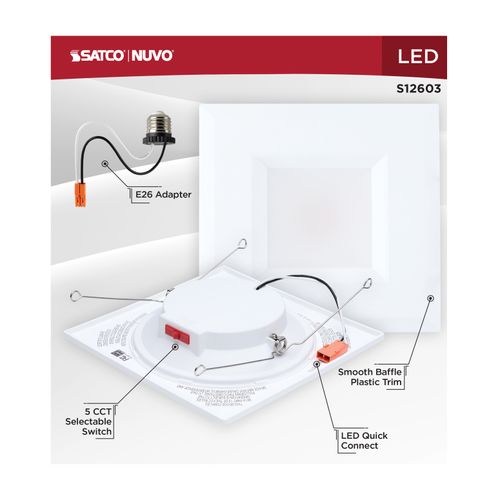 Main product image of 8W LED Downlight Retrofit, 5-6", CCT Selectable, Square, White Finish