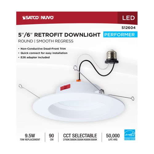 Main product image of 10W LED Downlight Retrofit, 5-6", CCT Selectable, Round, White Finish
