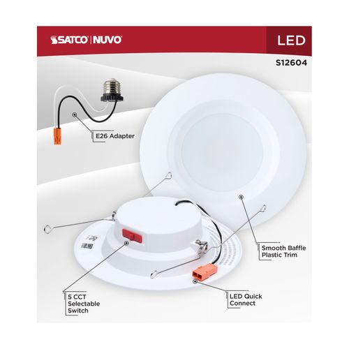 Main product image of 10W LED Downlight Retrofit, 5-6", CCT Selectable, Round, White Finish
