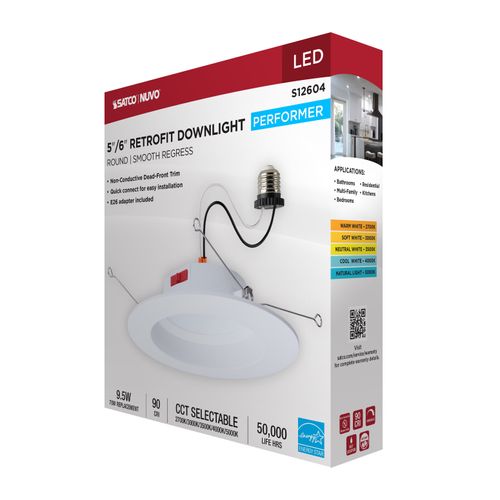 Main product image of 10W LED Downlight Retrofit, 5-6", CCT Selectable, Round, White Finish