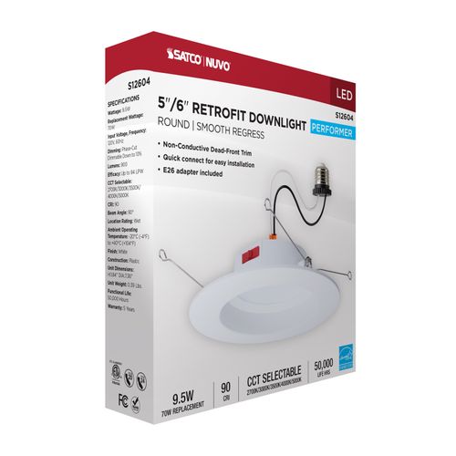 Main product image of 10W LED Downlight Retrofit, 5-6", CCT Selectable, Round, White Finish
