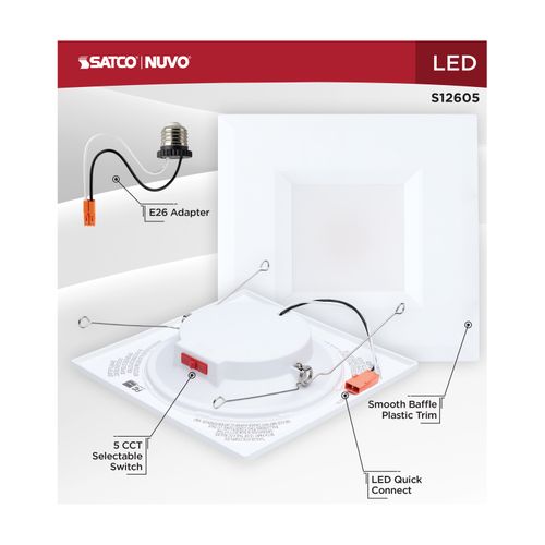 Main product image of 10W LED Downlight Retrofit, 5-6", CCT Selectable, Square, White Finish