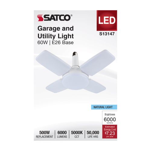 Main product image of 60W LED Multi-Beam Utility/Garage Lamp, 5000K Natural Light, White Finish, 120V