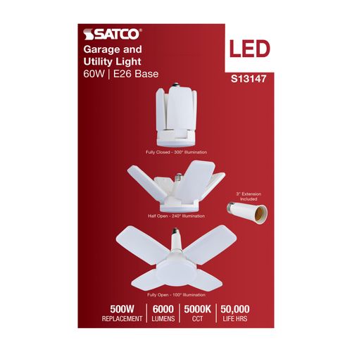 Main product image of 60W LED Multi-Beam Utility/Garage Lamp, 5000K Natural Light, White Finish, 120V