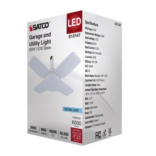 Main product image of 60W LED Multi-Beam Utility/Garage Lamp, 5000K Natural Light, White Finish, 120V