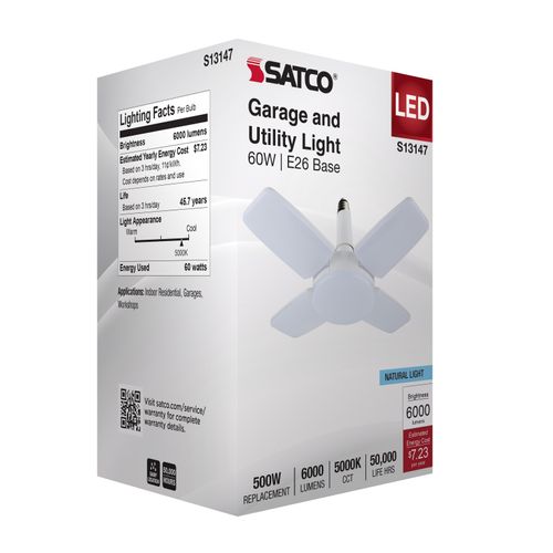 Main product image of 60W LED Multi-Beam Utility/Garage Lamp, 5000K Natural Light, White Finish, 120V