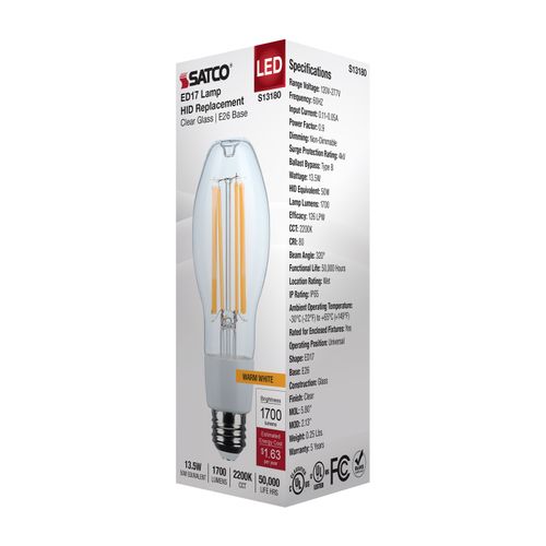 Main product image of 13.5W LED HID Replacement, ED17, 2200K, Medium Base, Clear, 120-277V