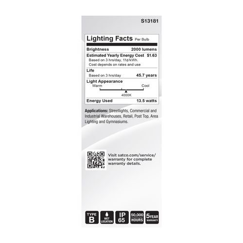 Main product image of 13.5W LED HID Replacement, ED17, 4000K, Medium Base, Clear, 120-277V