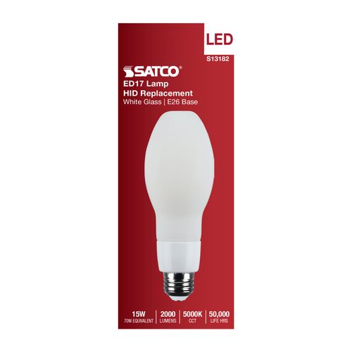 Main product image of 15W LED HID Replacement, ED17, 5000K, Medium Base, White, 120-277V