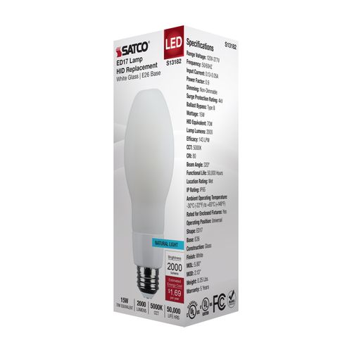 Main product image of 15W LED HID Replacement, ED17, 5000K, Medium Base, White, 120-277V