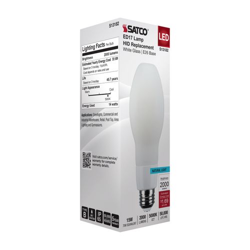 Main product image of 15W LED HID Replacement, ED17, 5000K, Medium Base, White, 120-277V