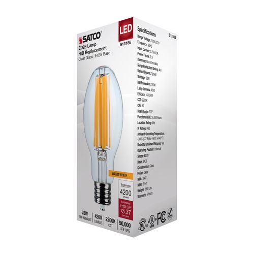 Main product image of 28W LED HID Replacement, ED28, 2200K, Extended Mogul Base, Clear, 120-277V