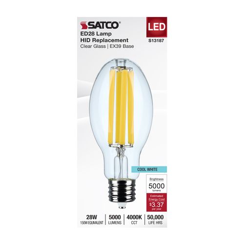 Main product image of 28W LED HID Replacement, ED28, 4000K, Extended Mogul Base, Clear, 120-277V