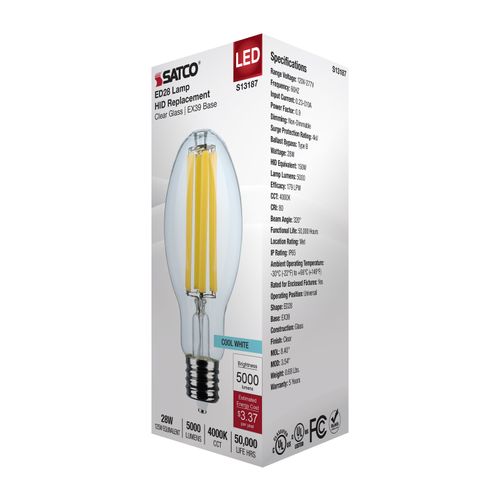 Main product image of 28W LED HID Replacement, ED28, 4000K, Extended Mogul Base, Clear, 120-277V