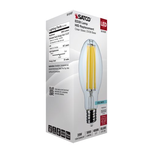 Main product image of 28W LED HID Replacement, ED28, 4000K, Extended Mogul Base, Clear, 120-277V