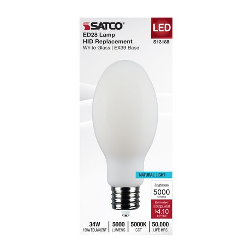 Main product image of 34W LED HID Replacement, ED28, 5000K, Extended Mogul Base, White, 120-277V