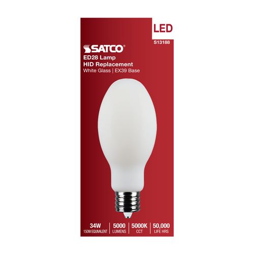 Main product image of 34W LED HID Replacement, ED28, 5000K, Extended Mogul Base, White, 120-277V