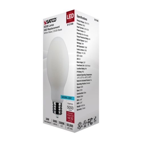 Main product image of 34W LED HID Replacement, ED28, 5000K, Extended Mogul Base, White, 120-277V