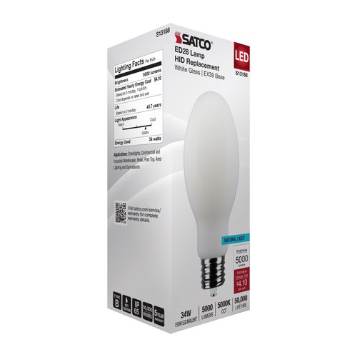 Main product image of 34W LED HID Replacement, ED28, 5000K, Extended Mogul Base, White, 120-277V