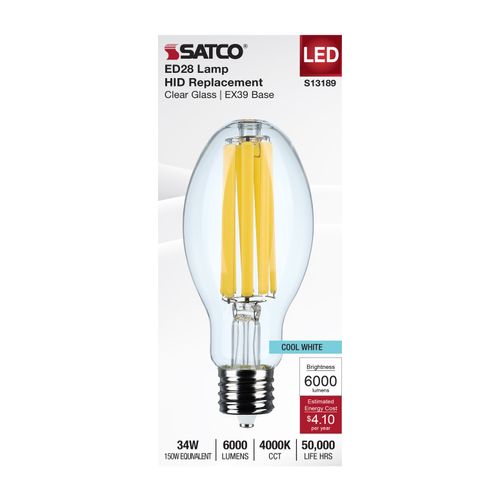Main product image of 34W LED HID Replacement, ED28, 4000K, Extended Mogul Base, Clear, 120-277V